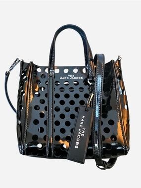 Marc Jacobs The Tag 21 Perforated Black Patent Leather Crossbody Tote Bag